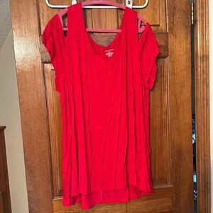 Lane Bryant Red Short Sleeve Peek Shoulder